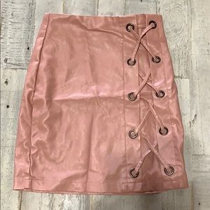 Pink leather skirt!